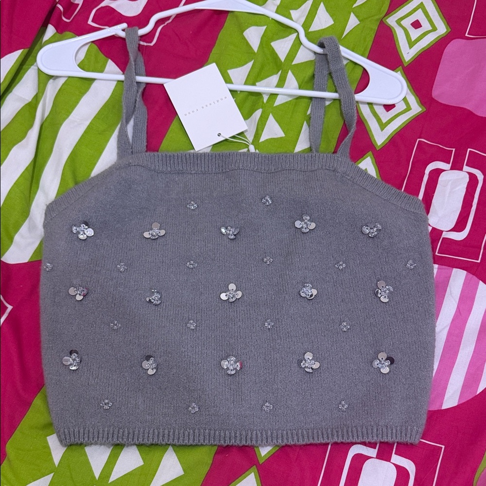 Endless Rose Gray Knit Top with Floral Accents